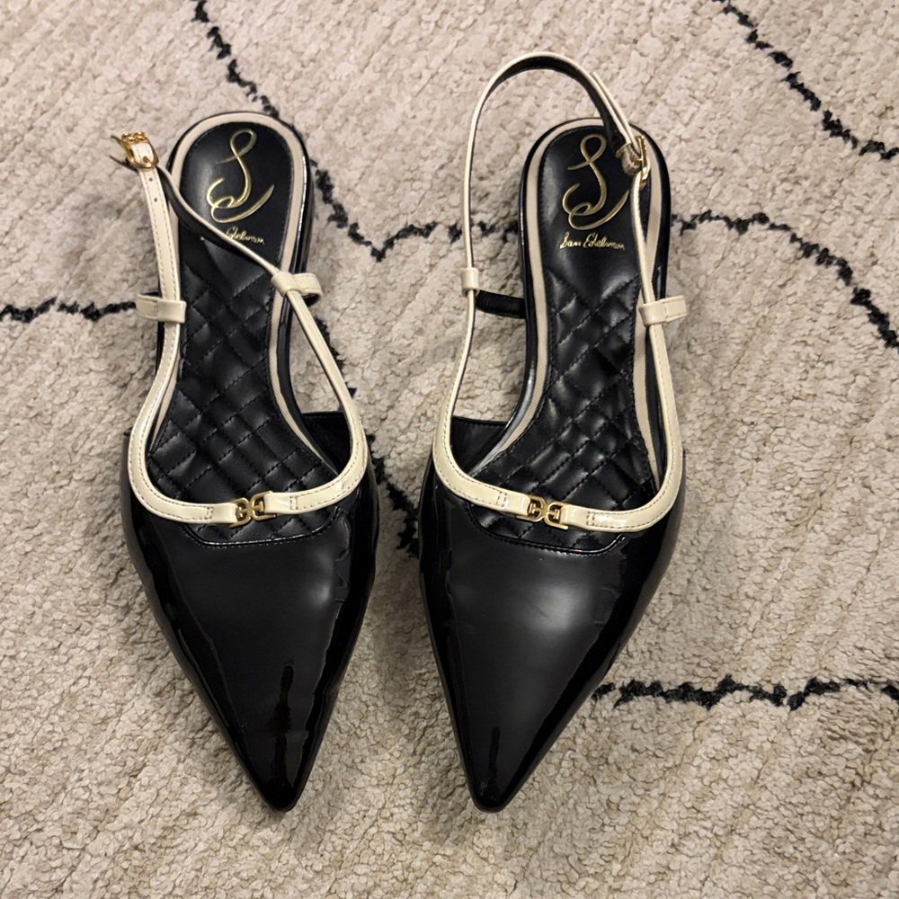 Sam Edelman Black and Cream patent leather Pointed Flats size 9.5